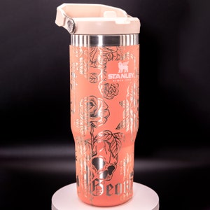Stanley Engraved | Engraved 30oz Tumbler | Stanley IceFlow Flip Straw Tumbler | Personalized Custom Tumbler | Skulls & Roses, Halloween