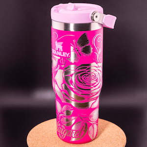 Stanley Engraved | Engraved 30oz Tumbler | IceFlow Flip Straw Tumbler | Personalized Tumbler | Custom Tumbler | Roses & Butterflies, Floral