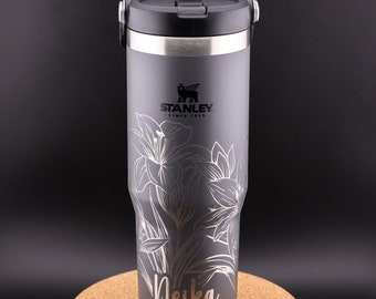 Stanley Engraved | Engraved 30oz Tumbler | Stanley IceFlow Flip Straw Tumbler | Personalized Tumbler | Custom Tumbler | Lilies