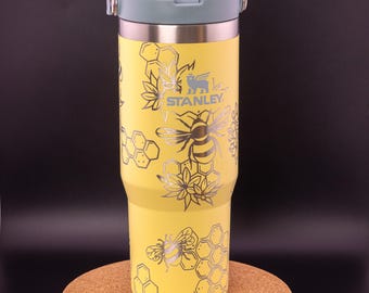 Stanley Engraved | Engraved 30oz Tumbler | Stanley IceFlow Flip Straw Tumbler | Personalized Tumbler | Custom | Bees, Honeybees, Honeycomb