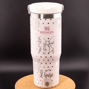 Stanley Engraved | Engraved 30oz Tumbler | Stanley Flip Straw Tumbler | Personalized Tumbler | Custom Tumbler | Polka Dot, Daisies, Bow