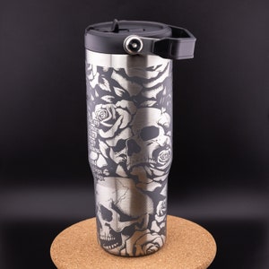 Stanley Engraved | Engraved 30oz Tumbler | Stanley IceFlow Flip Straw Tumbler | Personalized Floral Skulls, Roses, Flowers, Skull, Halloween
