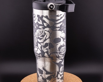 Stanley Engraved | Engraved 30oz Tumbler | Stanley IceFlow Flip Straw Tumbler | Personalized Floral Skulls, Roses, Flowers, Skull, Halloween