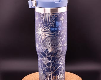 Stanley Engraved | Engraved 30oz Tumbler | Stanley IceFlow Flip Straw Tumbler | Personalized Tumbler | Tropical, Palms, Flowers, Floral