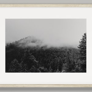 Foggy Mountains Photography, Mountain wall art, black and white mountain photography, enchanted forest wall art, colorado photography art