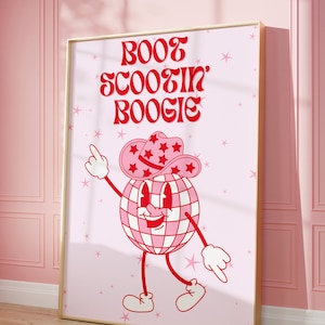 Disco Cowgirl Kunstdruck, Discokugel Kunstdruck, Discokugel Kunstdruck, Cowgirl Kunstdruck, Cowgirl Wandkunst, rosa Cowgirl Wandkunst Druck