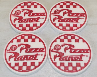 Pizza Planet Toy Story Land Carved Corian Coasters - Woody Buzz Lightyear - Alien Truck - Disneyland Disney World - Forge and Tinker