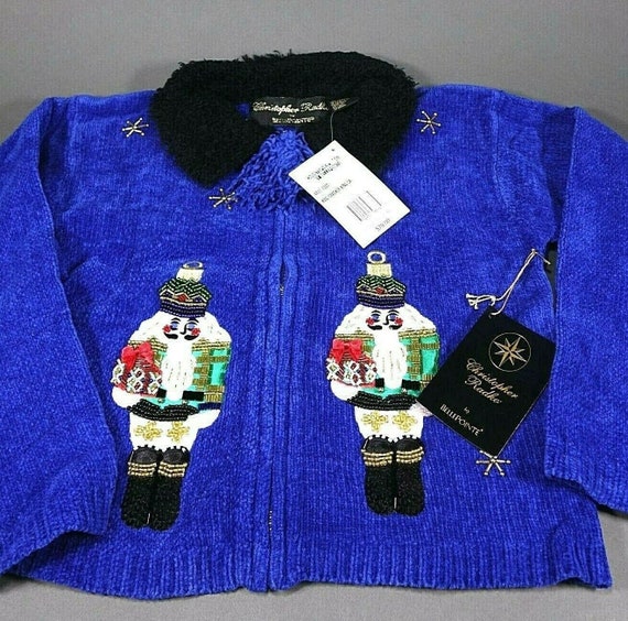 Christopher Radko Christmas Zipper Sweater Blue "… - image 1