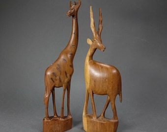 Pair of Carved Wood Animal Giraffe and Gazelle Approx. 12' tall ea. from KENYA