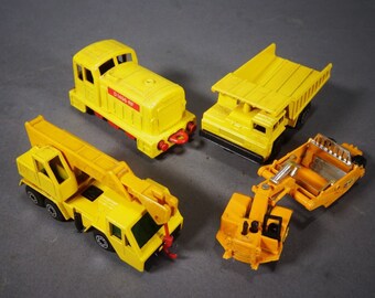 Lot of 4 Construction Equipment Diecast Toys Crane, Grader, Dump Truck