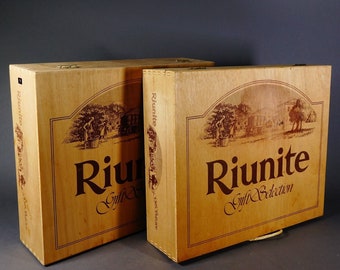 Two (2) Vintage Riunite Gift Selection Wooden Wine Boxes - empty