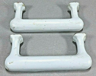 Pair of Salvaged Vintage Porcelain Drawer Cabinet Pull Hardware 5" Light Blue