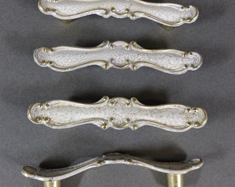 4 Vintage Drawer Pull Handles French Provincial White Gold~3” Centers