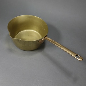 Antique Hammered 7&quot; Brass Pot Saucepan w/ Hand Forged Long Handle 1800&#39;s
