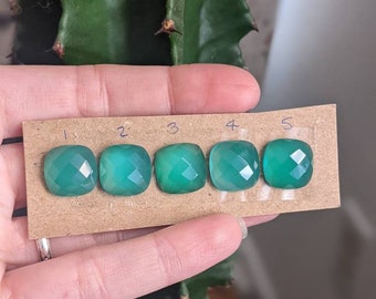 Green Onyx cushion checker cut cabochons / sold separately / emerald green / faceted / natural gemstone wholesale SoCal gem supply