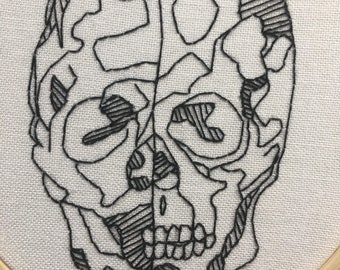 Da Vinci crâne inspiré - broderie à la main 4'' sur coton, anatomie, corps humain, étude anatomique du crâne étude de la main brodé art