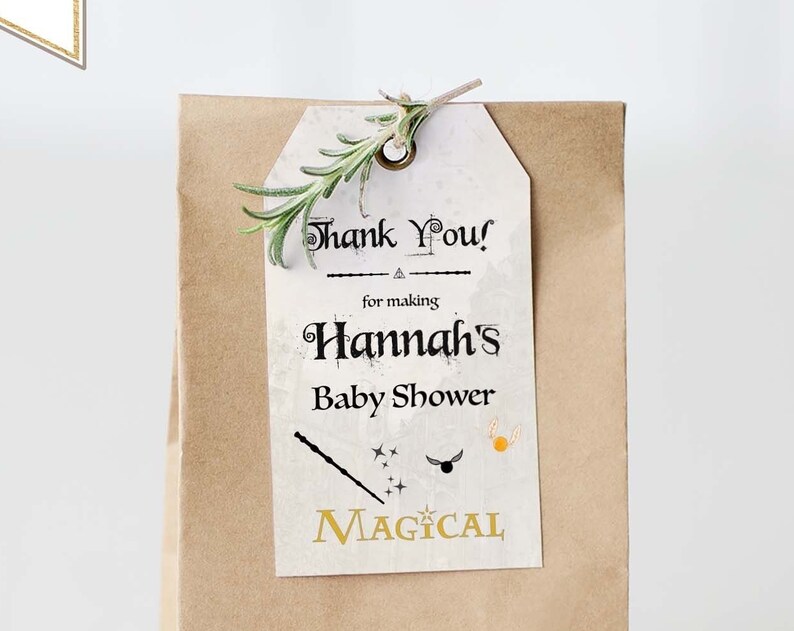 Editable Wizard Baby Shower Favour Tags Printable Magical Baby Shower Thank You Labels Gift Bag or Box Favour Template