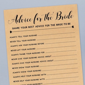 Conseils modifiables pour la carte de la mariée, jeux de douche nuptiale, imprimables, jeux de fête de célibataire et de poule propres, cartes de conseils de mariage, téléchargeables