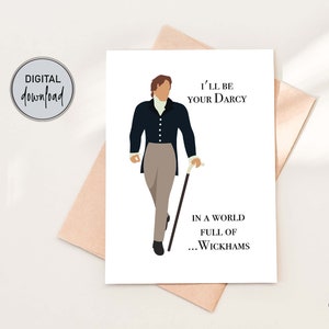 Wydrukuj kartkę urodzinową dla żony, romantyczną kartkę rocznicową, fankę Jane Austen, kartkę walentynkową, cyfrowe pobieranie