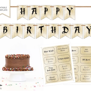Editable Wizard Birthday Banner & Candy Food Labels, Printable Magic ...