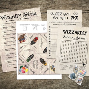 Printable Wizard Birthday Party Games & Trivia Quiz, Magic Themed Party Activities, Sorting Cootie Catcher, Downloadable