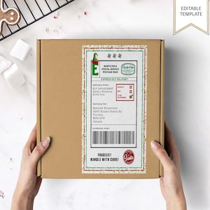 Editable Elf Mail Shipping Label, Printable Elf Mail Arrival Box Label, North Pole Santa Express Mail, Christmas Elf Props, Instant Download