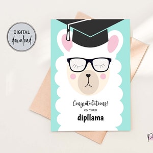 Tarjeta de graduación divertida imprimible, Felicitaciones por su diploma Llama, Descarga digital