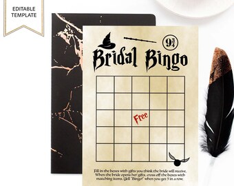 Editable Wizard Bridal Shower Gift Bingo Game, Printable Bridal Shower Games, Co-ed Couples Wedding Shower, Wedding Games, Downloadable