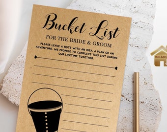 Printable Bridal Shower Games, Editable Bride & Groom Wedding Bucket List Cards for Weddings and Couples Shower, Minimalist Instant Download