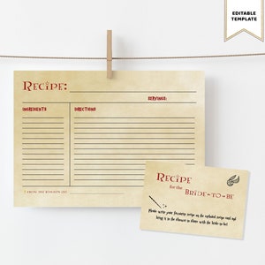 Receptkaartsjabloon voor bruidsdouche, afdrukbare, bewerkbare receptenkaart invoegen, wizardreceptaanvraagkaart, direct downloaden
