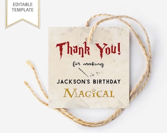 Editable Wizard Birthday Party Favour Tags, Printable Thank You Tag, Witch Birthday Party Ideas, Instant Download