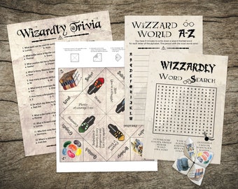 Printable Wizard Birthday Party Games & Trivia Quiz, Magic Themed Party Activities, Sorting Cootie Catcher, Downloadable