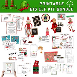 Kit de elfo para impressão de 24 dias 2023, pacote de kit de elfo de Natal, adereços de elfo, ideias de elfo, acessórios de elfo, atividades de elfo de férias, download instantâneo