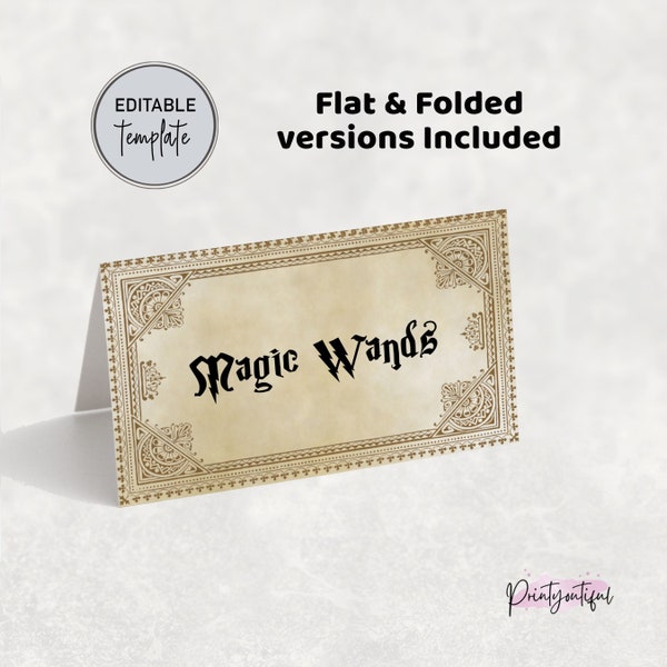 Editable Wizard Food Label Cards, Printable, Magic Theme Party Buffet Food Tents, Menu Name Place Cards, Digital Download