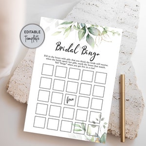 Bingo de regalo de despedida de soltera editable, imprimible, juegos de despedida de soltera, brunch nupcial, fiesta de té nupcial, juegos de mesa de bodas, descarga instantánea