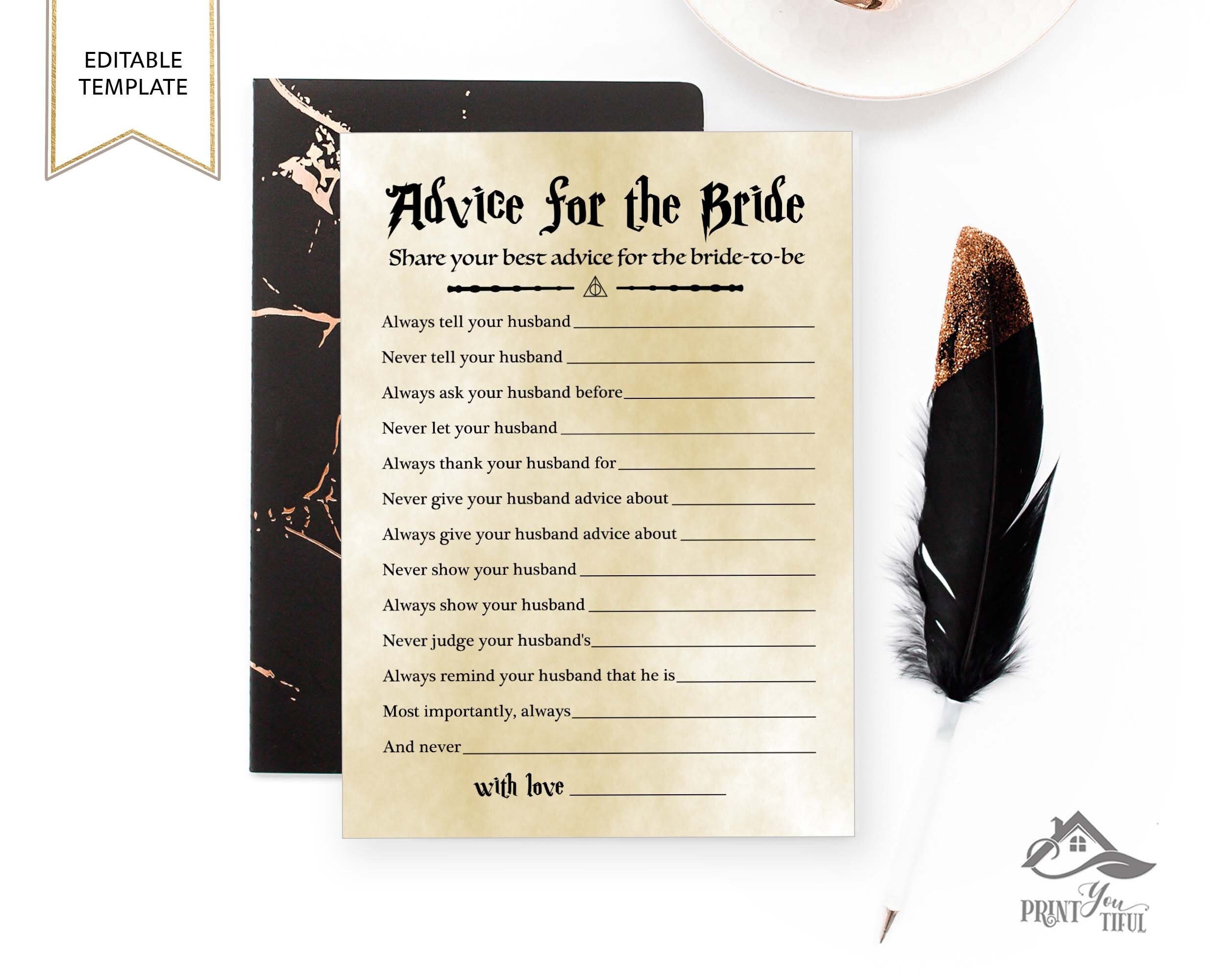 Editable Wizard Advice for Bride Shower Game Cards Printable - Etsy