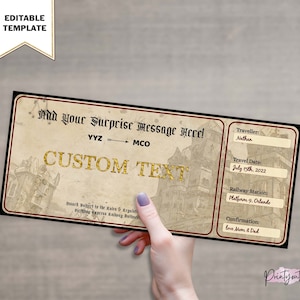 Modèle modifiable de carte d'embarquement pour assistant, révélateur imprimable du voyage dans le monde des sorciers, bon de voyage voyage surprise, bon cadeau, téléchargement immédiat
