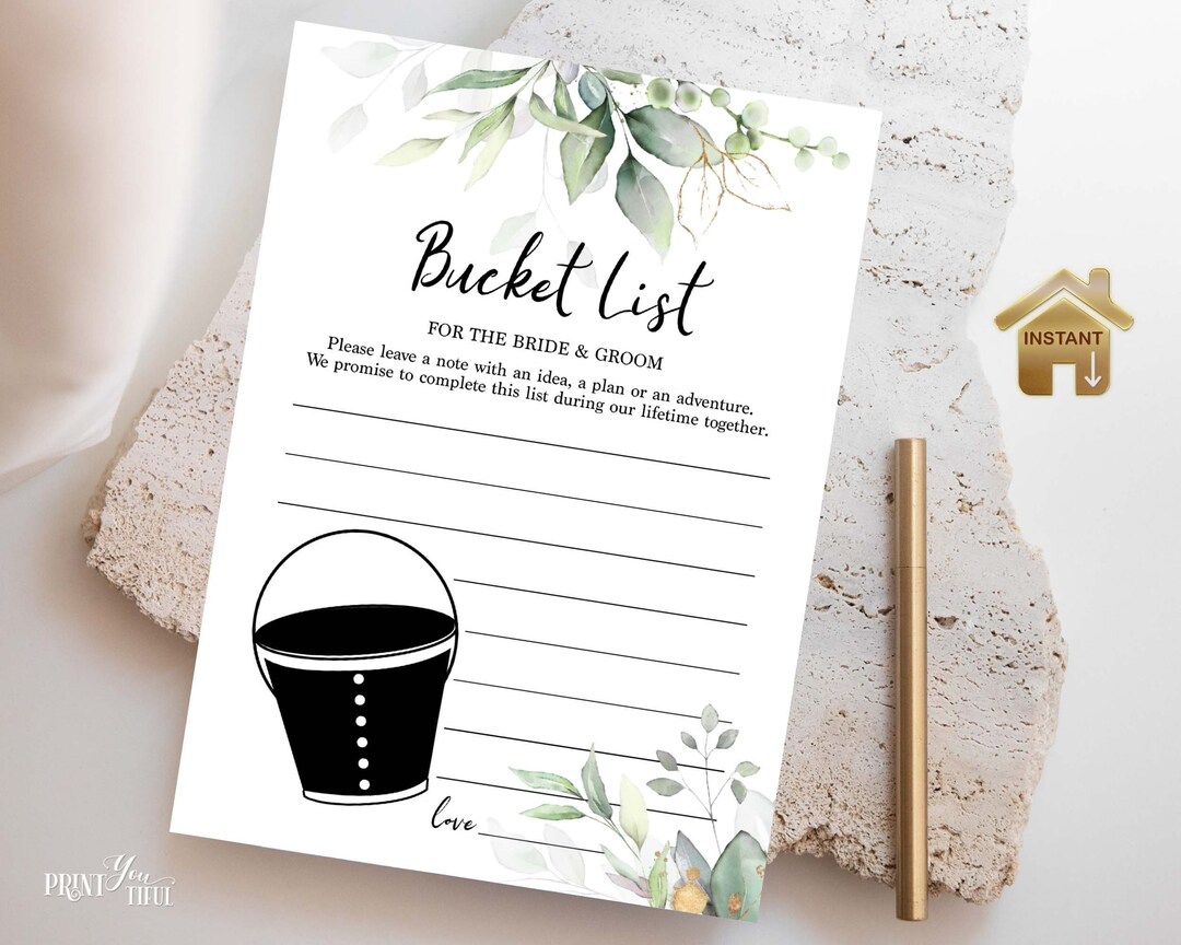 Printable Wedding Bucket List Cards, Bride and Groom, Couples Wedding
