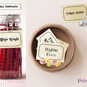 Editable Wizard Candy Bar Food Labels & Banner, Printable Birthday Party Candy Signs, Wizard Birthday, Buffet Table Food Cards, Downloadable