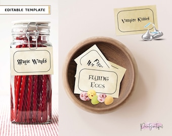 Editable Wizard Candy Bar Food Labels & Banner, Printable Birthday Party Candy Signs, Wizard Birthday, Buffet Table Food Cards, Downloadable