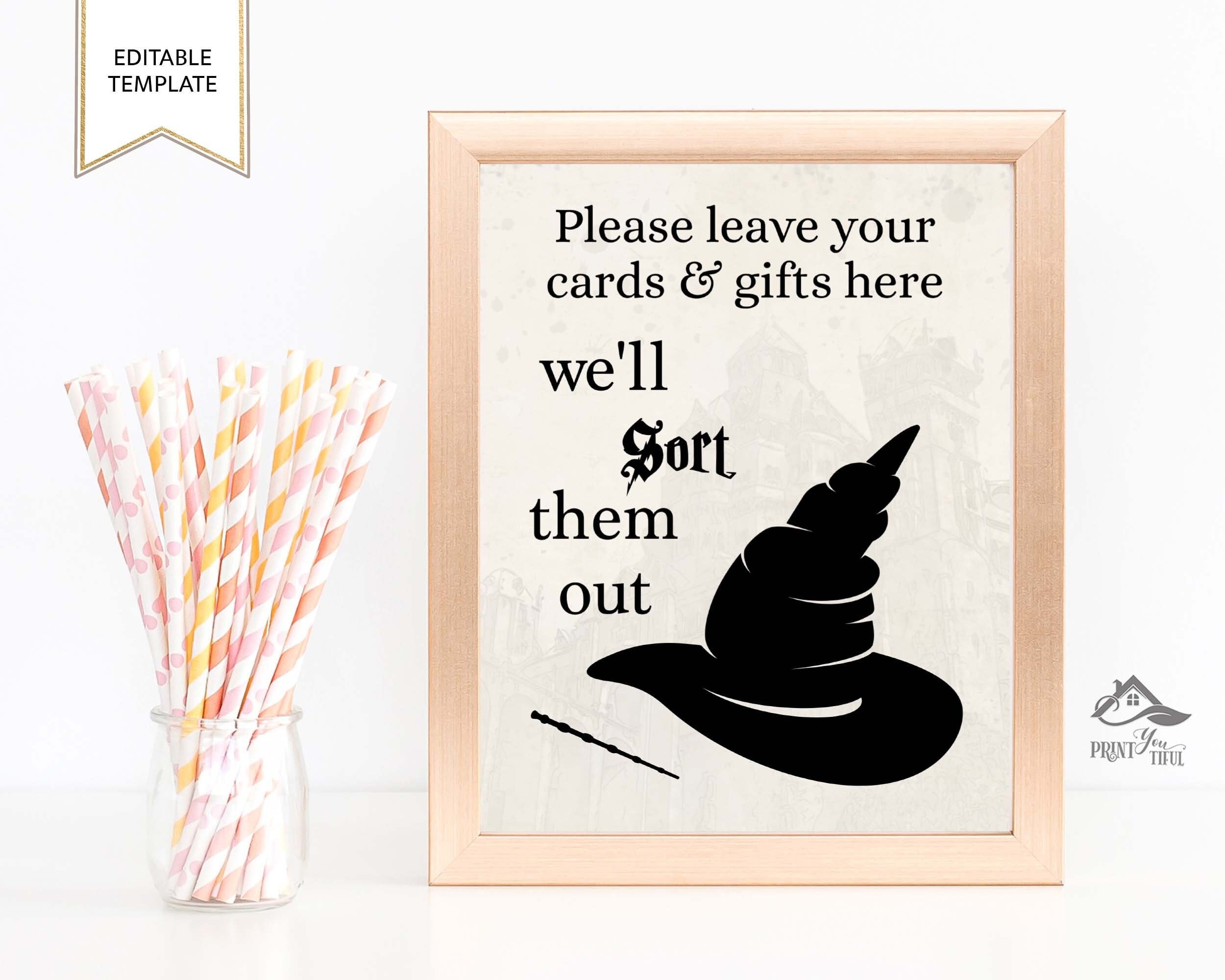 Editable Wizard Birthday Party Cards &amp; Gifts Sign, Printable Witchcraft ...