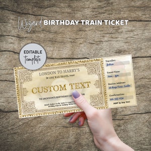 Editable Wizard Train Ticket Invitation, Printable Birthday Express Train Ticket Template, Downloadable