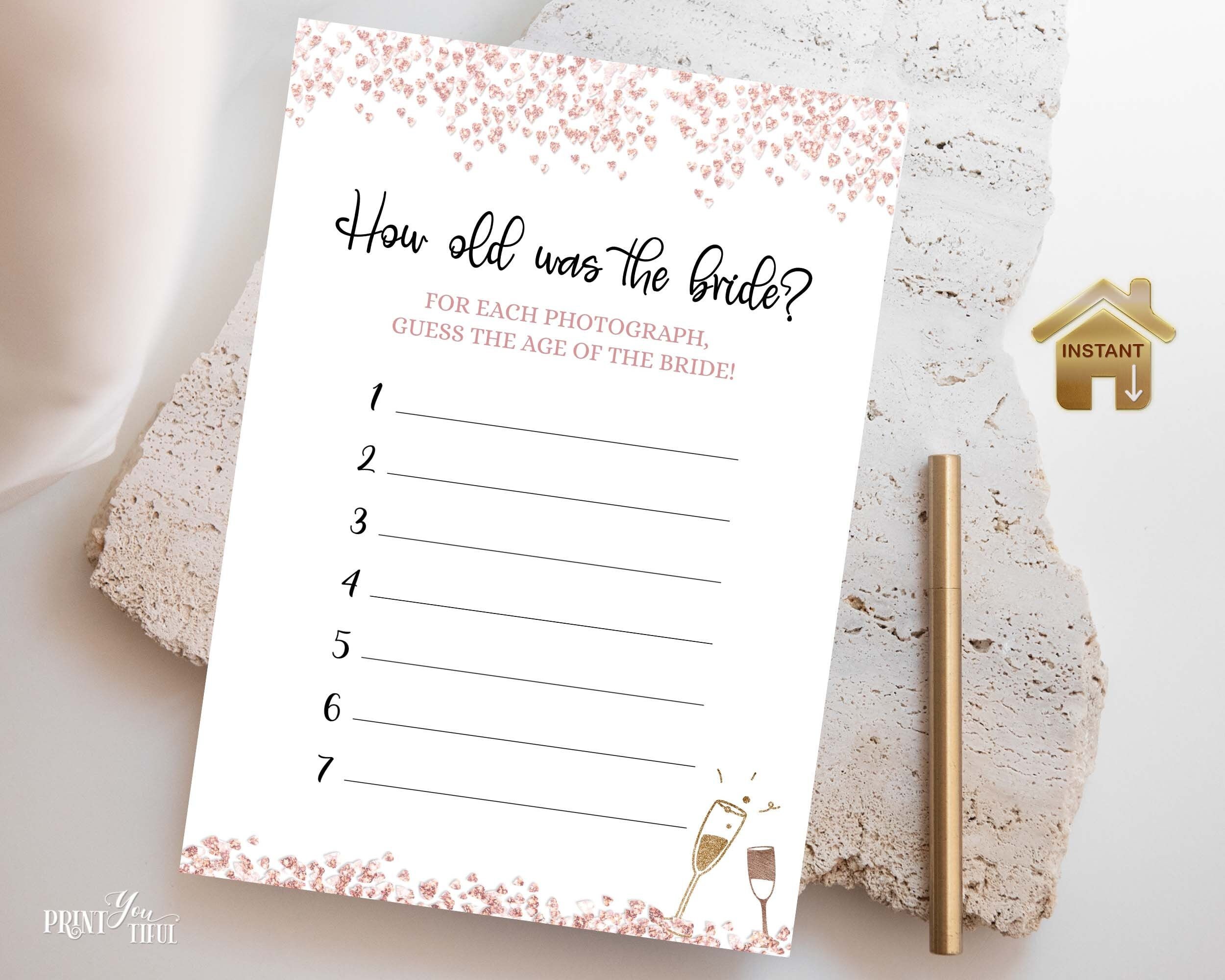 Printable How Old Was the Bride Game Bridal Shower Games - Etsy