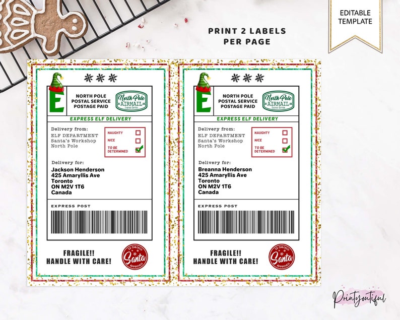 Editable Elf Mail Shipping Label Printable Elf Mail Arrival Etsy