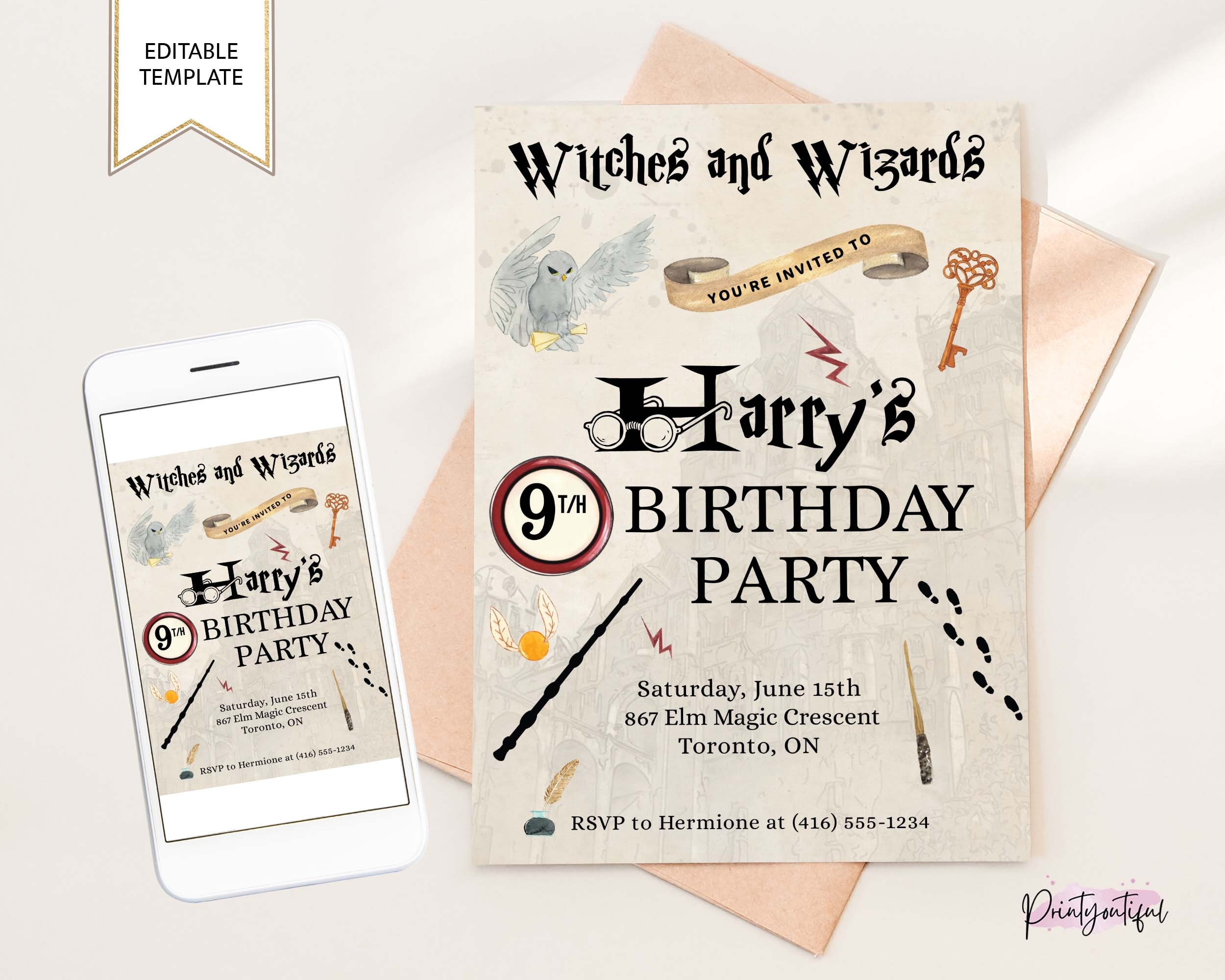 Editable Wizard Birthday Party Invitation | Editable Hogwarts School Magic  Invite | INSTANT DOWNLOAD
