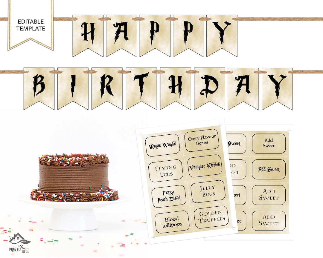 Editable Wizard Birthday Banner & Candy Food Labels, Printable Magic ...