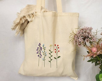 tote bag, totebag, tote bag peint, tote bag esthétique, sac en tissu fleuri, sac en coton peint, sac shopping, ecobag