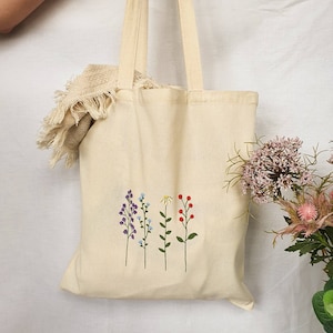 Einkaufstasche, Einkaufstasche, bemalte Einkaufstasche, ästhetische Einkaufstasche, geblümte Stofftasche, bemalte Baumwolltasche, Einkaufstasche, Öko-Tasche