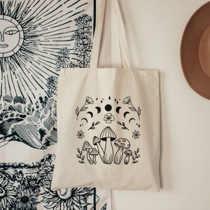 Cottagecore-Einkaufstasche, Pilz-Einkaufstasche, Pilz-Stofftasche, Herbst-Einkaufstasche, gemütliche Stofftasche, Geschenk für Frauen, Luna-Einkaufstasche