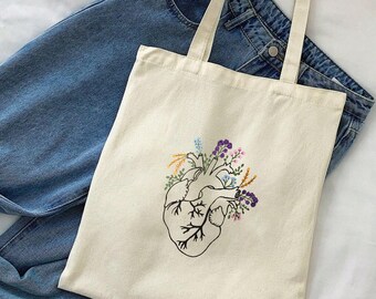 heart bag, heart tote bag, love tote bag, anatomical heart tote bag, tote bag aesthetic, canvas tote bag, bridesmaid tote bag, ecobag
